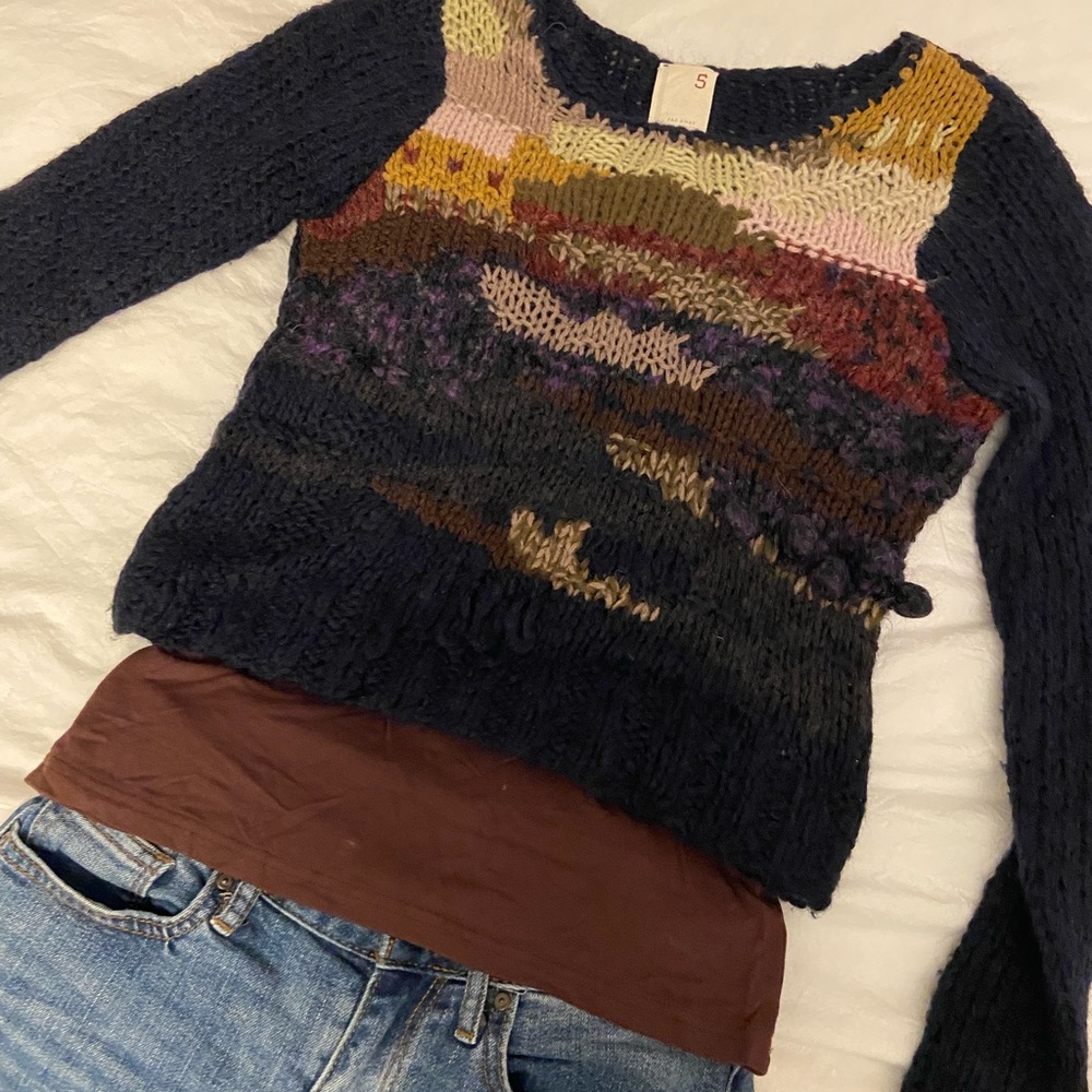Anthropologie Cropped Hand Knit Sweater